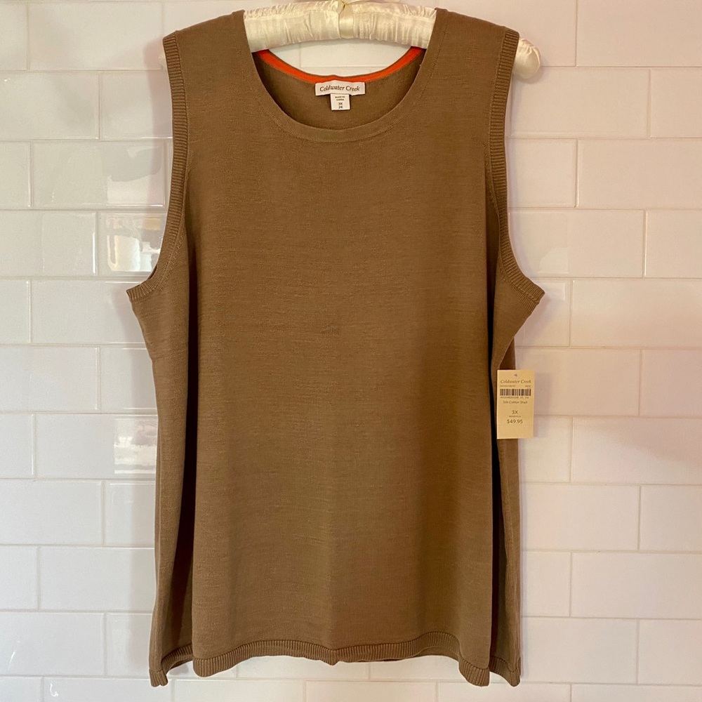 NWT Coldwater Creek Silk and Cotton Shell in Mocha, Women’s Size 24 (3X).